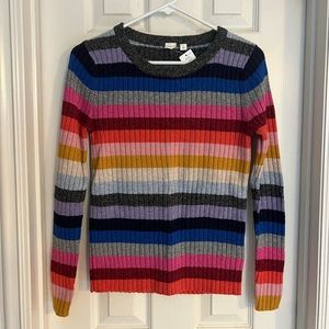 Gap Multi-color Stripe Crew Neck Sweater with metallic yarn throughout.
